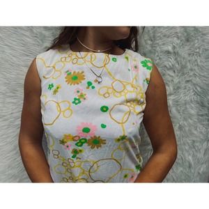 Handmade 60s sheath dress floral size large hippie